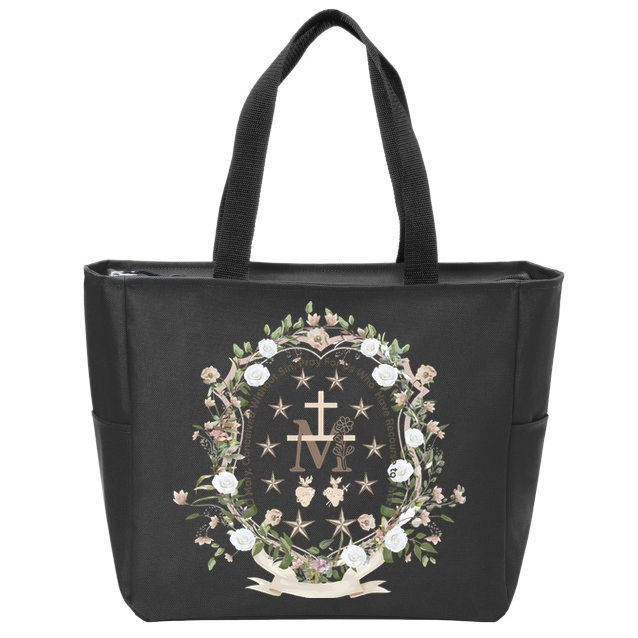 Marian Medal Virgin Mary Marian Cross Zip Tote Bag