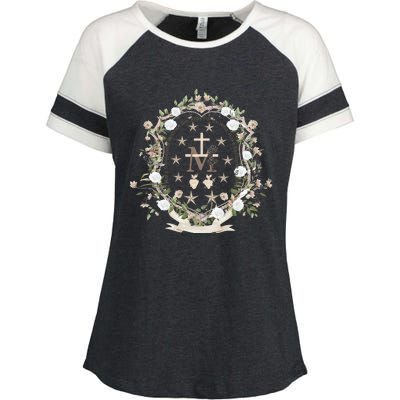 Marian Medal Virgin Mary Marian Cross Enza Ladies Jersey Colorblock Tee