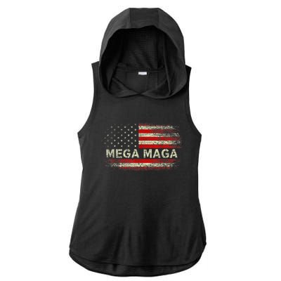 Mega Maga Vintage American US Flag Trump Supporter Ladies PosiCharge Tri-Blend Wicking Draft Hoodie Tank