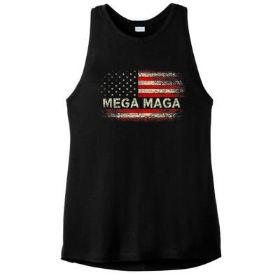 Mega Maga Vintage American US Flag Trump Supporter Ladies PosiCharge Tri-Blend Wicking Tank