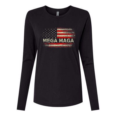 Mega Maga Vintage American US Flag Trump Supporter Womens Cotton Relaxed Long Sleeve T-Shirt