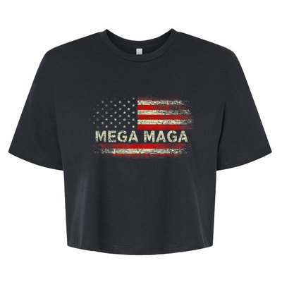 Mega Maga Vintage American US Flag Trump Supporter Bella+Canvas Jersey Crop Tee