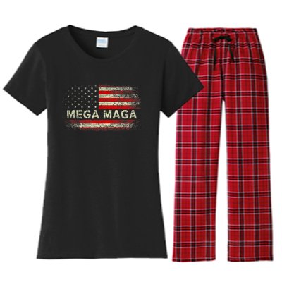 Mega Maga Vintage American US Flag Trump Supporter Women's Flannel Pajama Set