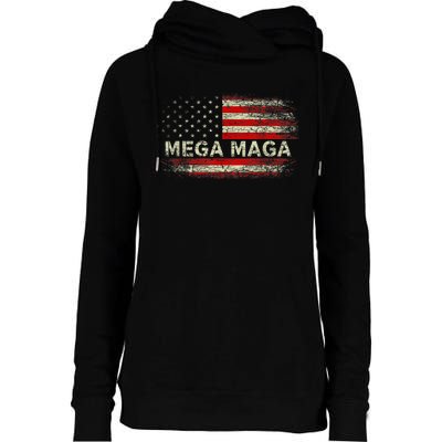 Mega Maga Vintage American US Flag Trump Supporter Womens Funnel Neck Pullover Hood