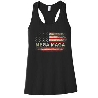 Mega Maga Vintage American US Flag Trump Supporter Women's Racerback Tank