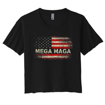 Mega Maga Vintage American US Flag Trump Supporter Women's Crop Top Tee