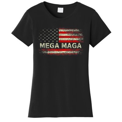 Mega Maga Vintage American US Flag Trump Supporter Women's T-Shirt