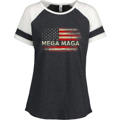 Mega Maga Vintage American US Flag Trump Supporter Enza Ladies Jersey Colorblock Tee