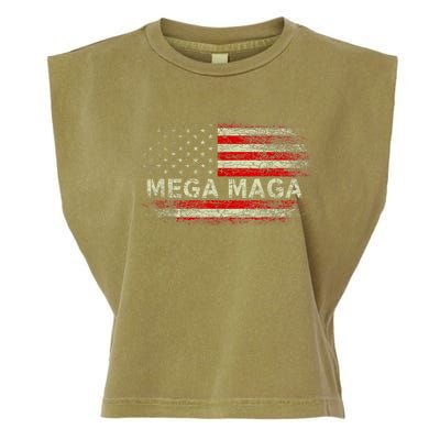 Mega Maga Vintage American US Flag Trump Supporter Garment-Dyed Women's Muscle Tee