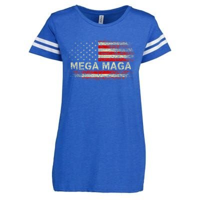 Mega Maga Vintage American US Flag Trump Supporter Enza Ladies Jersey Football T-Shirt