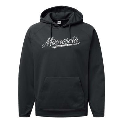 Minnesota Mn Vintage Sports Script Retro Performance Fleece Hoodie