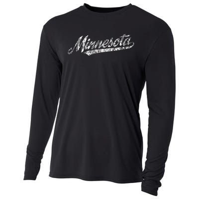 Minnesota Mn Vintage Sports Script Retro Cooling Performance Long Sleeve Crew