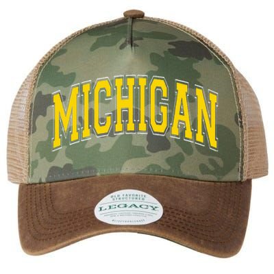 Michigan MI VintageStyle Maize Font Legacy Tie Dye Trucker Hat