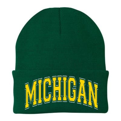 Michigan MI VintageStyle Maize Font Knit Cap Winter Beanie