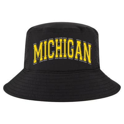 Michigan MI VintageStyle Maize Font Cool Comfort Performance Bucket Hat