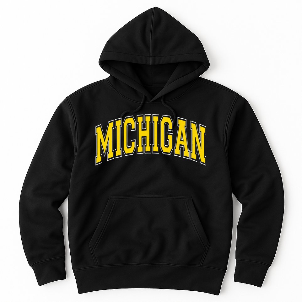 Michigan MI VintageStyle Maize Font Hoodie