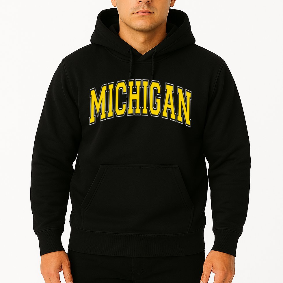 Michigan MI VintageStyle Maize Font Hoodie