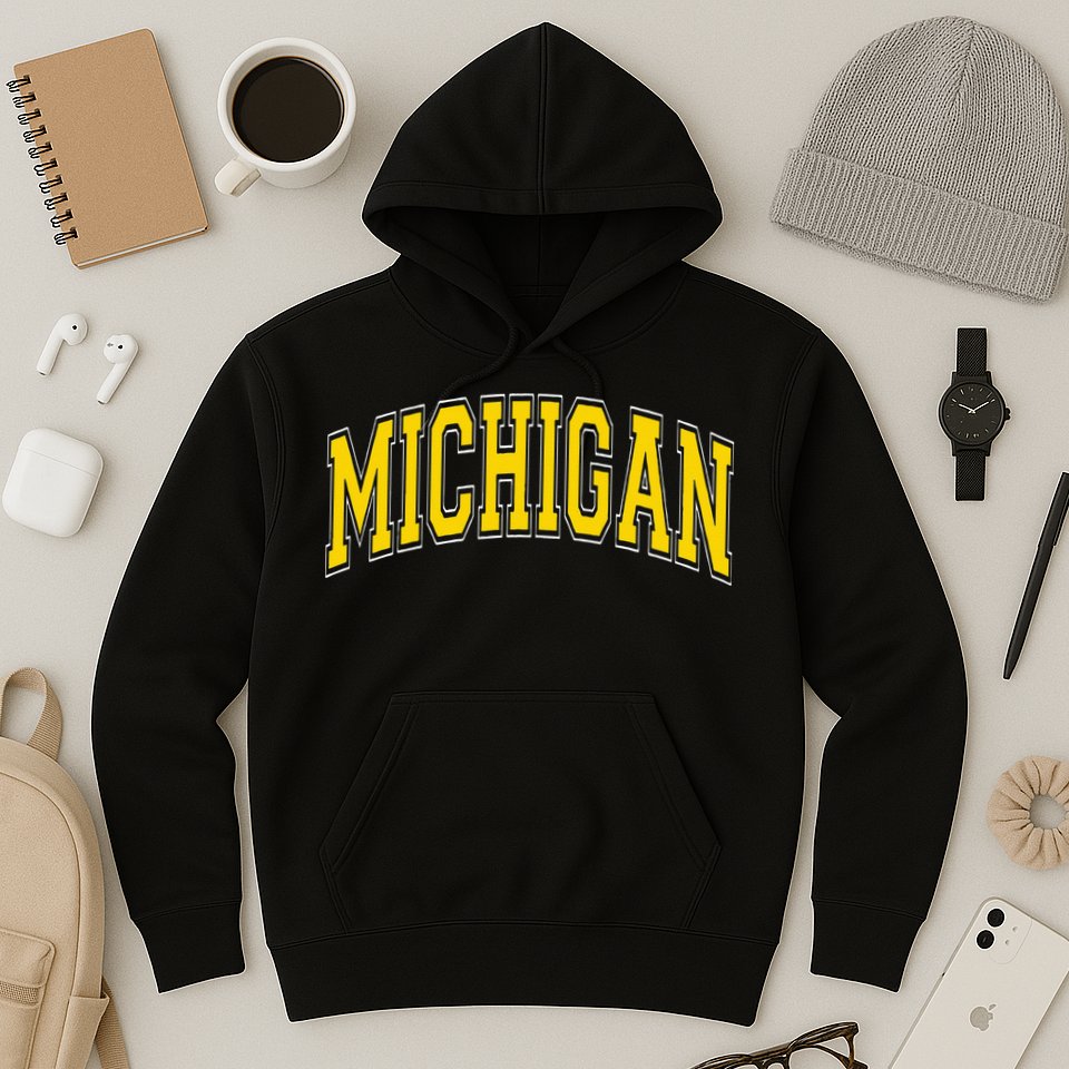 Michigan MI VintageStyle Maize Font Hoodie