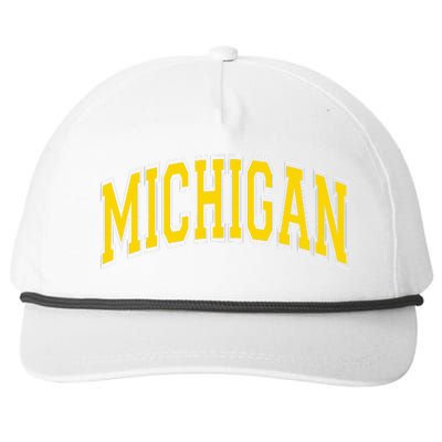 Michigan MI VintageStyle Maize Font Snapback Five-Panel Rope Hat