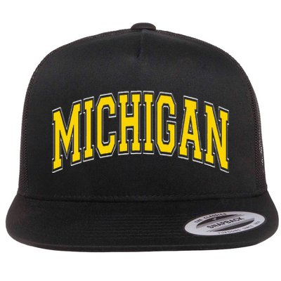 Michigan MI VintageStyle Maize Font Flat Bill Trucker Hat