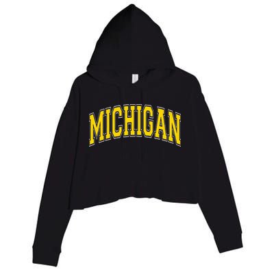Michigan MI VintageStyle Maize Font Crop Fleece Hoodie
