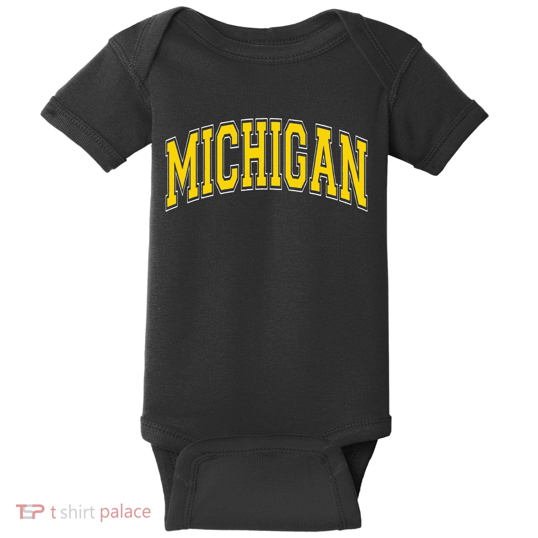 Michigan MI VintageStyle Maize Font Baby Bodysuit