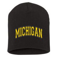 Michigan MI VintageStyle Maize Font Short Acrylic Beanie