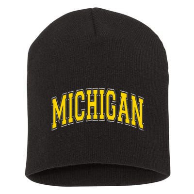 Michigan MI VintageStyle Maize Font Short Acrylic Beanie