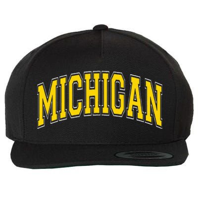 Michigan MI VintageStyle Maize Font Wool Snapback Cap