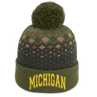 Michigan MI VintageStyle Maize Font The Baniff Cuffed Pom Beanie