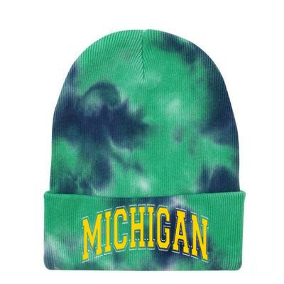 Michigan MI VintageStyle Maize Font Tie Dye 12in Knit Beanie