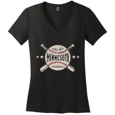 Minnesota Mn Vintage Baseball Women's V-Neck T-Shirt