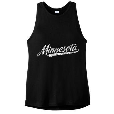 Minnesota Mn Vintage Sports Script Retro Ladies PosiCharge Tri-Blend Wicking Tank