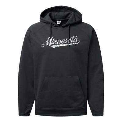 Minnesota Mn Vintage Sports Script Retro Performance Fleece Hoodie