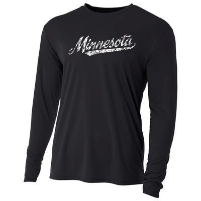 Minnesota Mn Vintage Sports Script Retro Cooling Performance Long Sleeve Crew