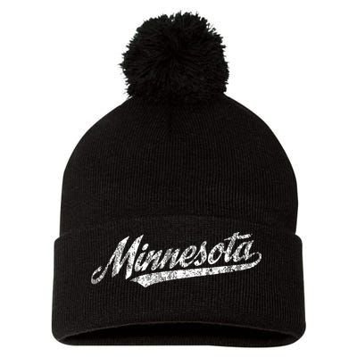 Minnesota Mn Vintage Sports Script Retro Pom Pom 12in Knit Beanie