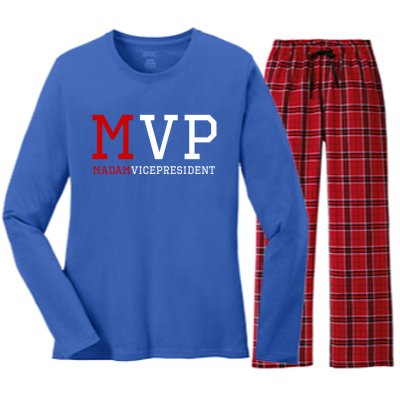 Mvp Madam Vice President Varsity Gift Women's Long Sleeve Flannel Pajama Set 