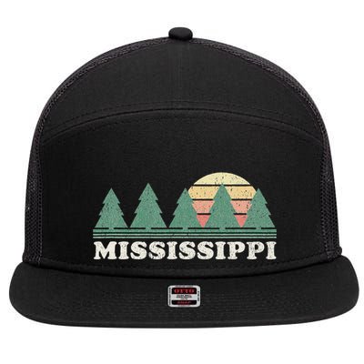 Mississippi Ms Vintage Graphic Retro 70s Design 7 Panel Mesh Trucker Snapback Hat