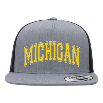 Michigan Mi Vintagestyle Maize Font Flat Bill Trucker Hat