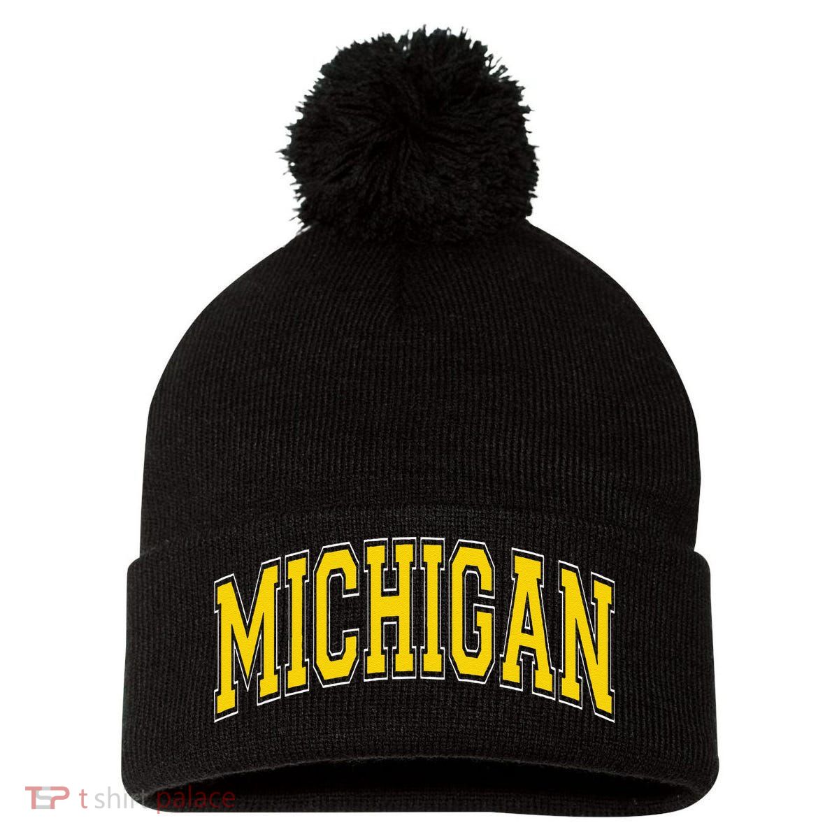 Michigan Mi Vintagestyle Maize Font Pom Pom 12in Knit Beanie