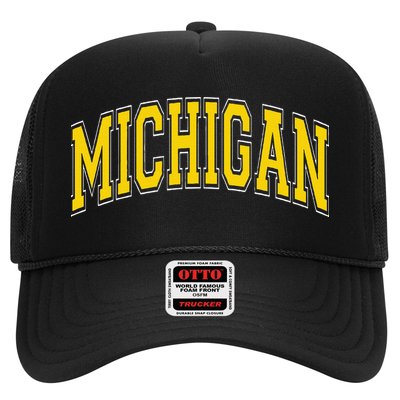 Michigan Mi Vintagestyle Maize Font Trucker Hat