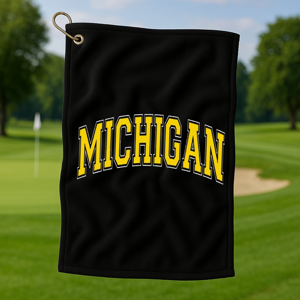Michigan Mi Vintagestyle Maize Font Golf Towel