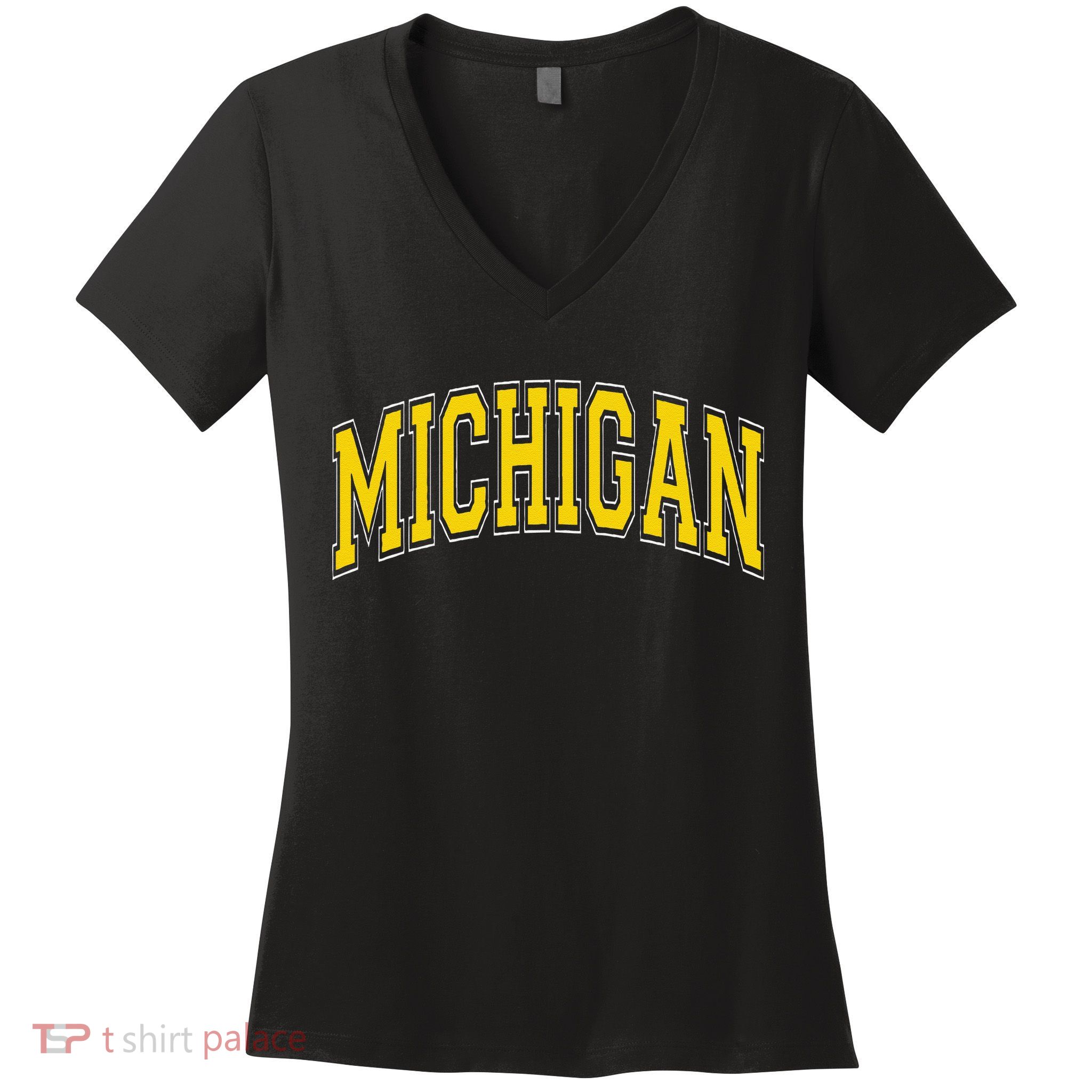 Michigan Mi Vintagestyle Maize Font Women's V-Neck T-Shirt