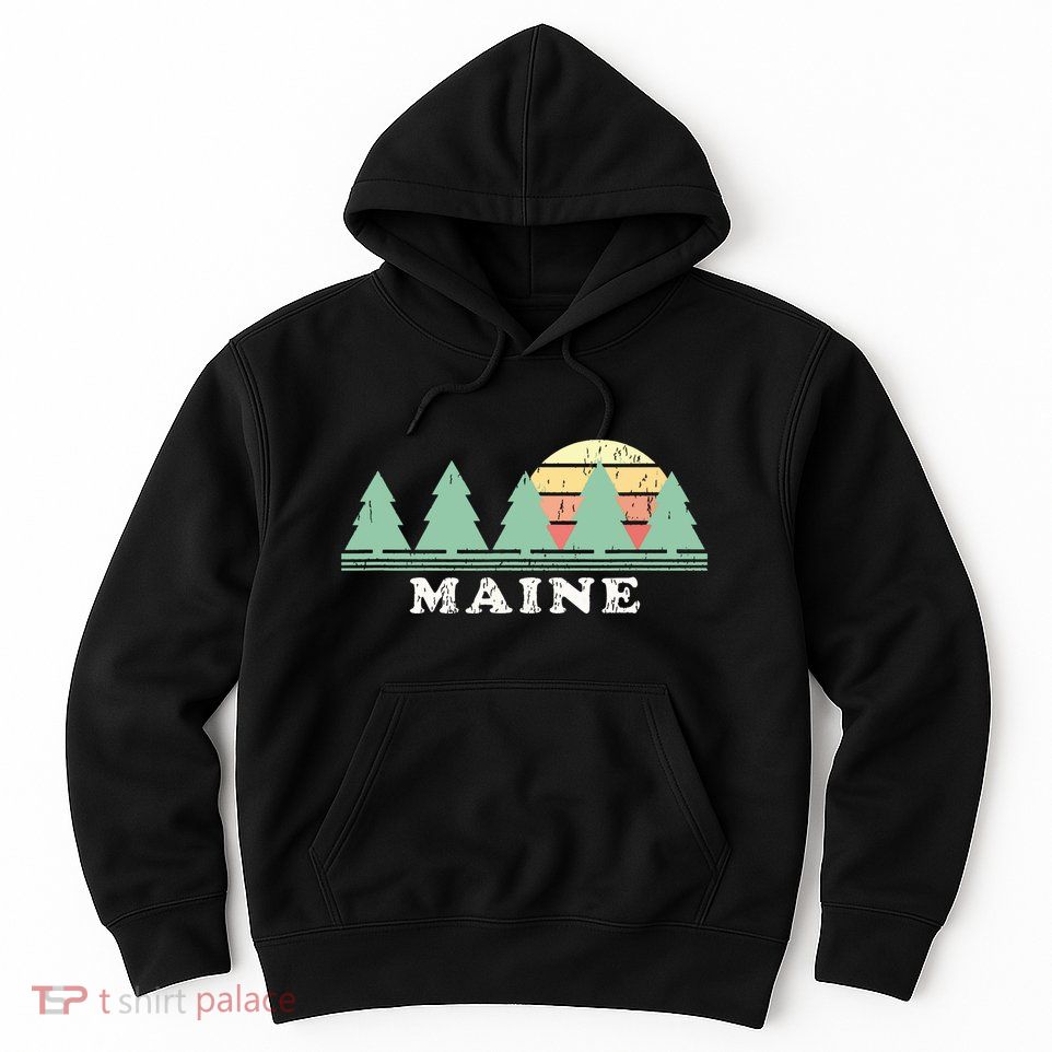 Maine Me Vintage Graphic Retro 70s Design Hoodie