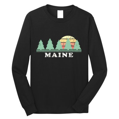 Maine Me Vintage Graphic Retro 70s Design Long Sleeve Shirt
