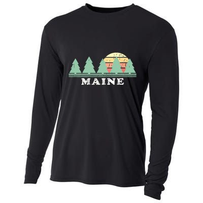 Maine Me Vintage Graphic Retro 70s Design Cooling Performance Long Sleeve Crew