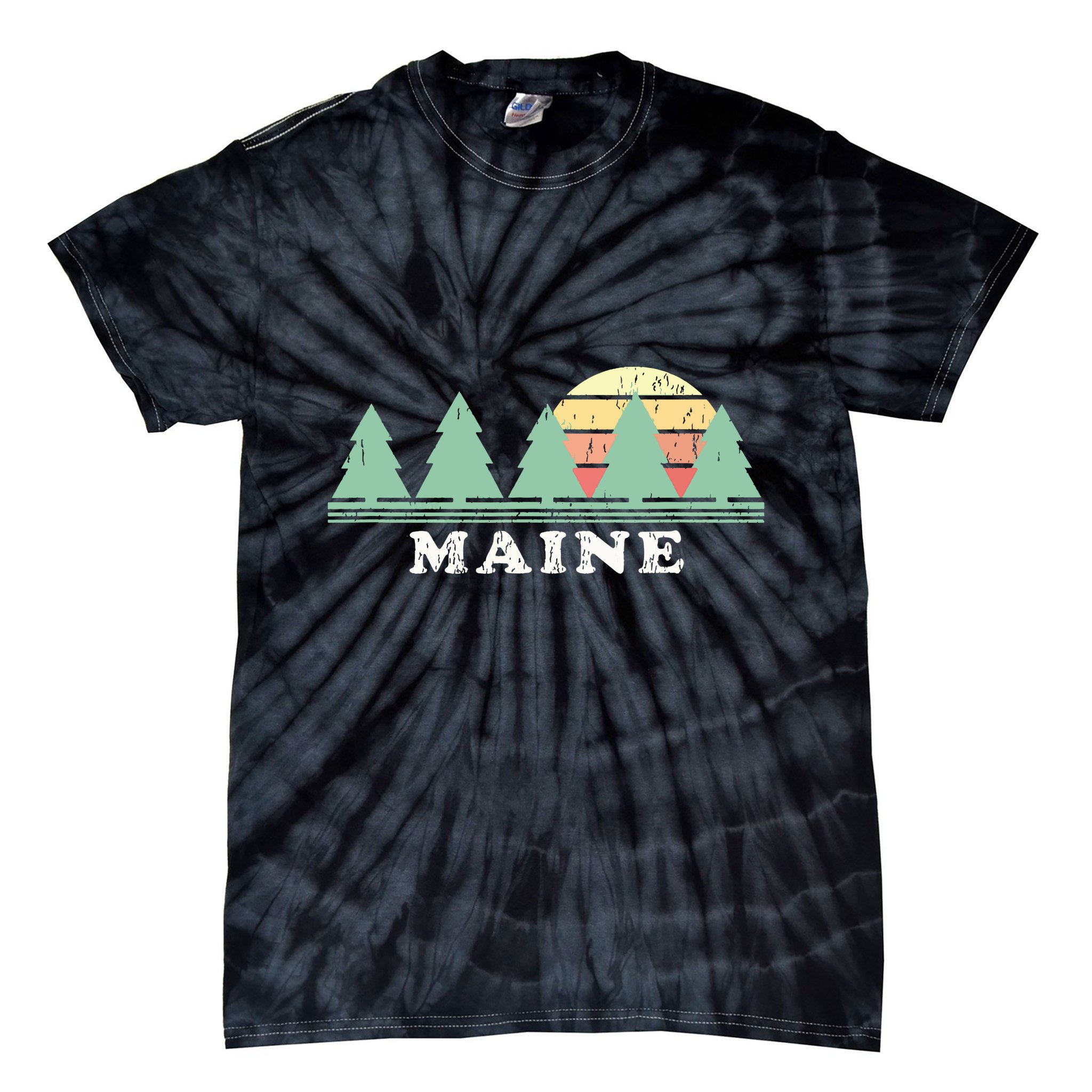 Maine Me Vintage Graphic Retro 70s Design Tie-Dye T-Shirt
