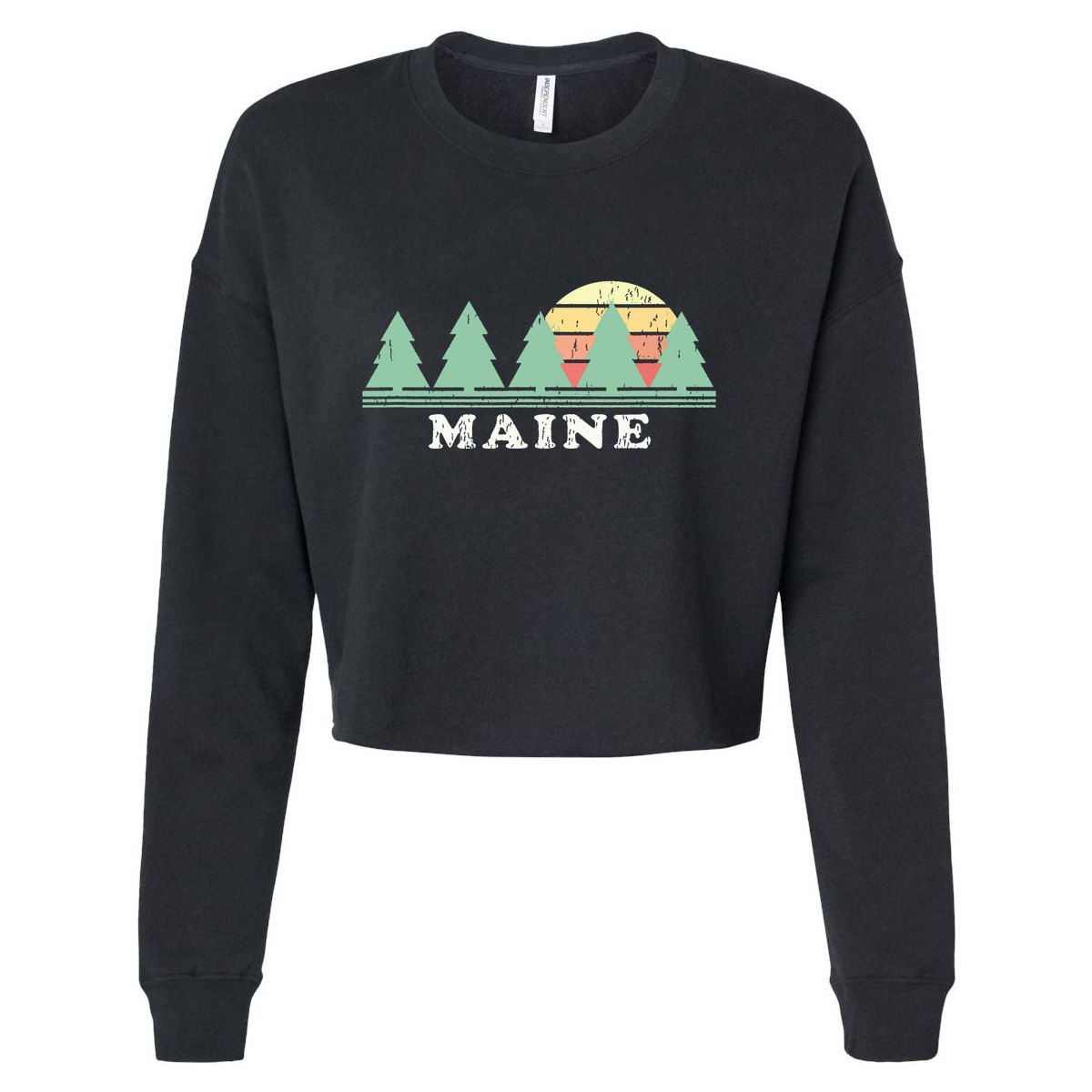 Maine Me Vintage Graphic Retro 70s Design Cropped Pullover Crew