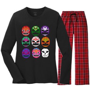 Masks Mexican Wrestling Mask Women's Long Sleeve Flannel Pajama Set 