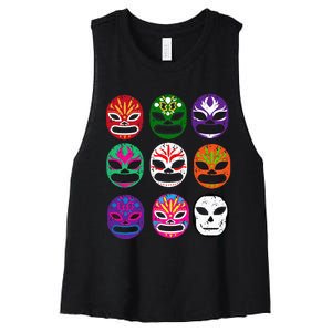 Masks Mexican Wrestling Mask Women's Racerback Cropped Tank